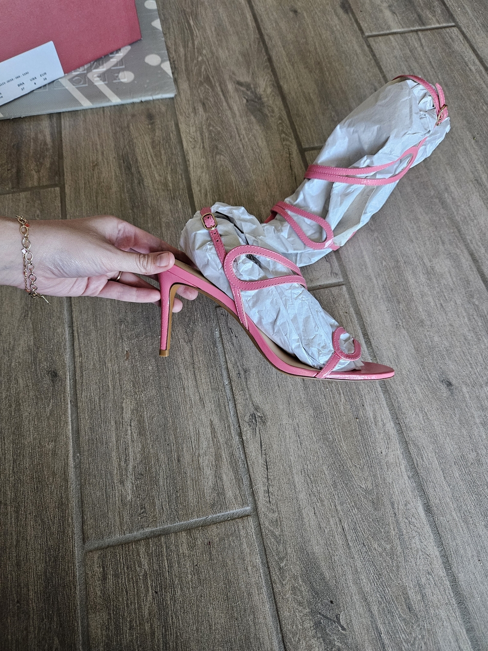 Anthropologie Pink Patent Strappy Heeled Sandals - Picture 2 of 9